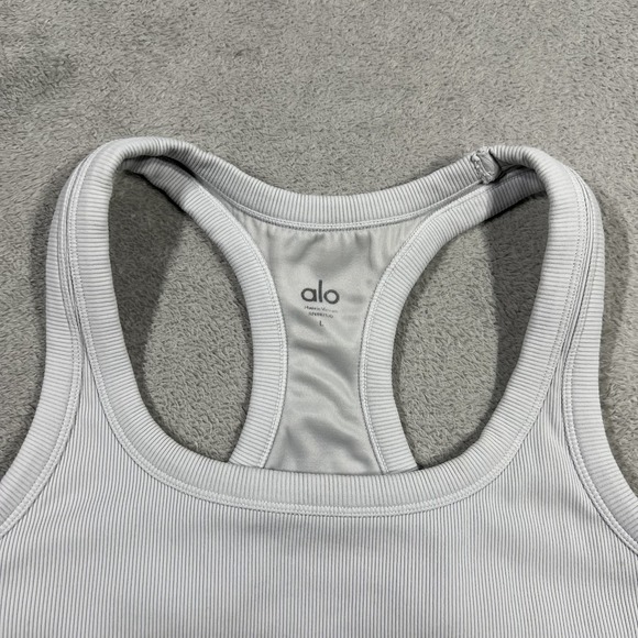 Alo Yogo Tank Top Shirt Womens Large Ribbed Racerback Gray Gym Workout Athletic - Picture 3 of 11